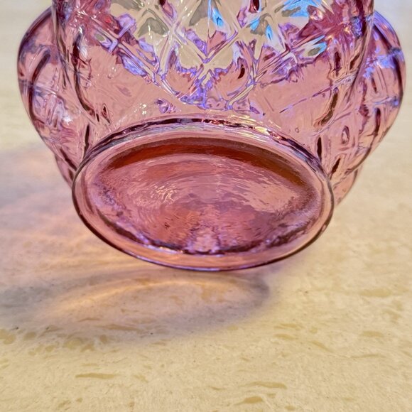 Vintage Fenton Cranberry Diamond Optic Ruffled Melon Rose Bowl Vase - Picture 4 of 8